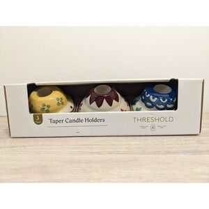 Threshold 3 Piece Ceramic Taper Candle Holder Set Multicolor Floral Scallop NEW